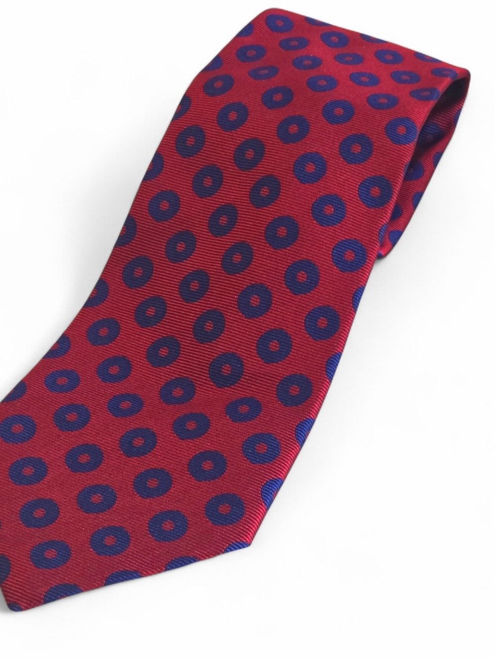 Lauren Ralph Lauren RLL Neck Tie 100% Silk, Maroon Blue Circular Pattern